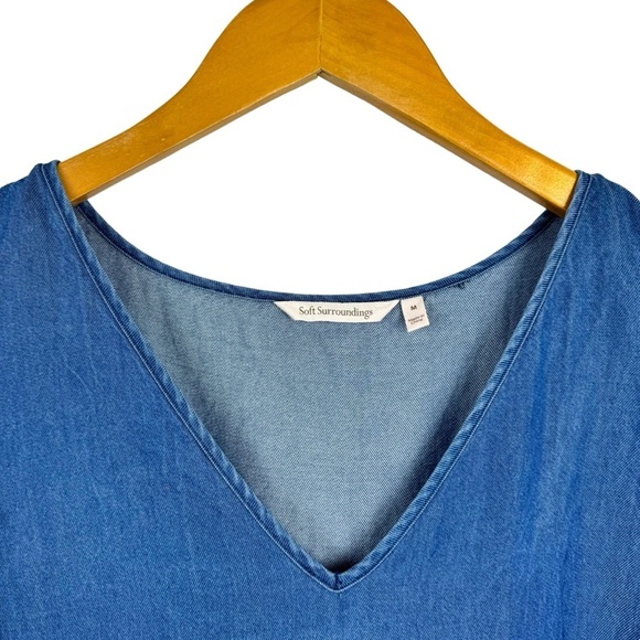 Soft Surroundings Romper Denim Blue Chambray Culottes Jumpsuit Women Size Medium - Picture 4 of 15